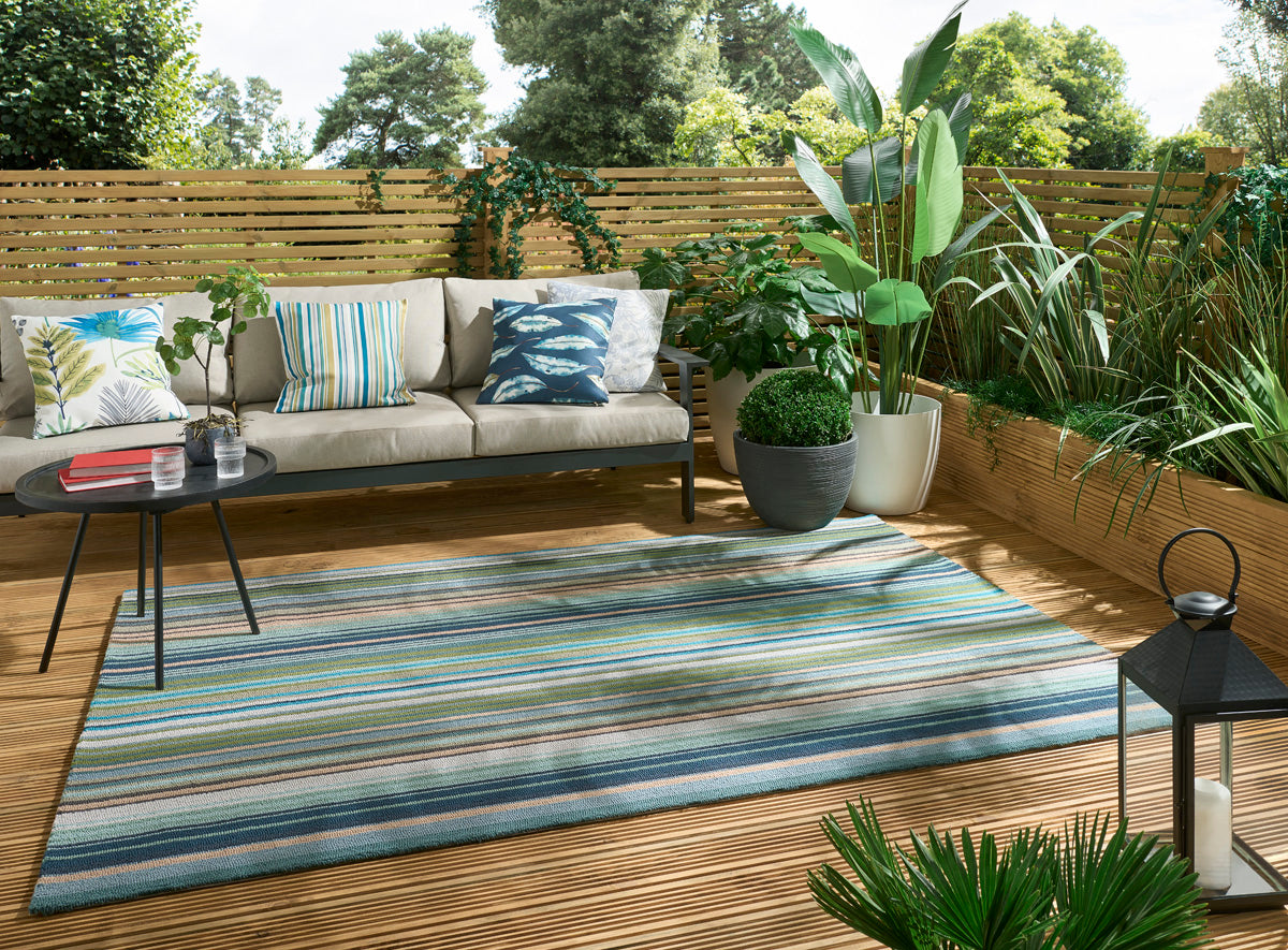 Harlequin Spectro Stripes-Emerald/Marine/Rust outdoor 442108 Vloerkledenwinkel