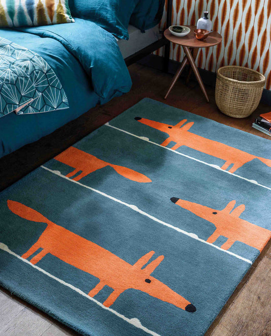 Laagpolig vloerkleed Scion Mr Fox Denim 25318 Vloerkledenwinkel