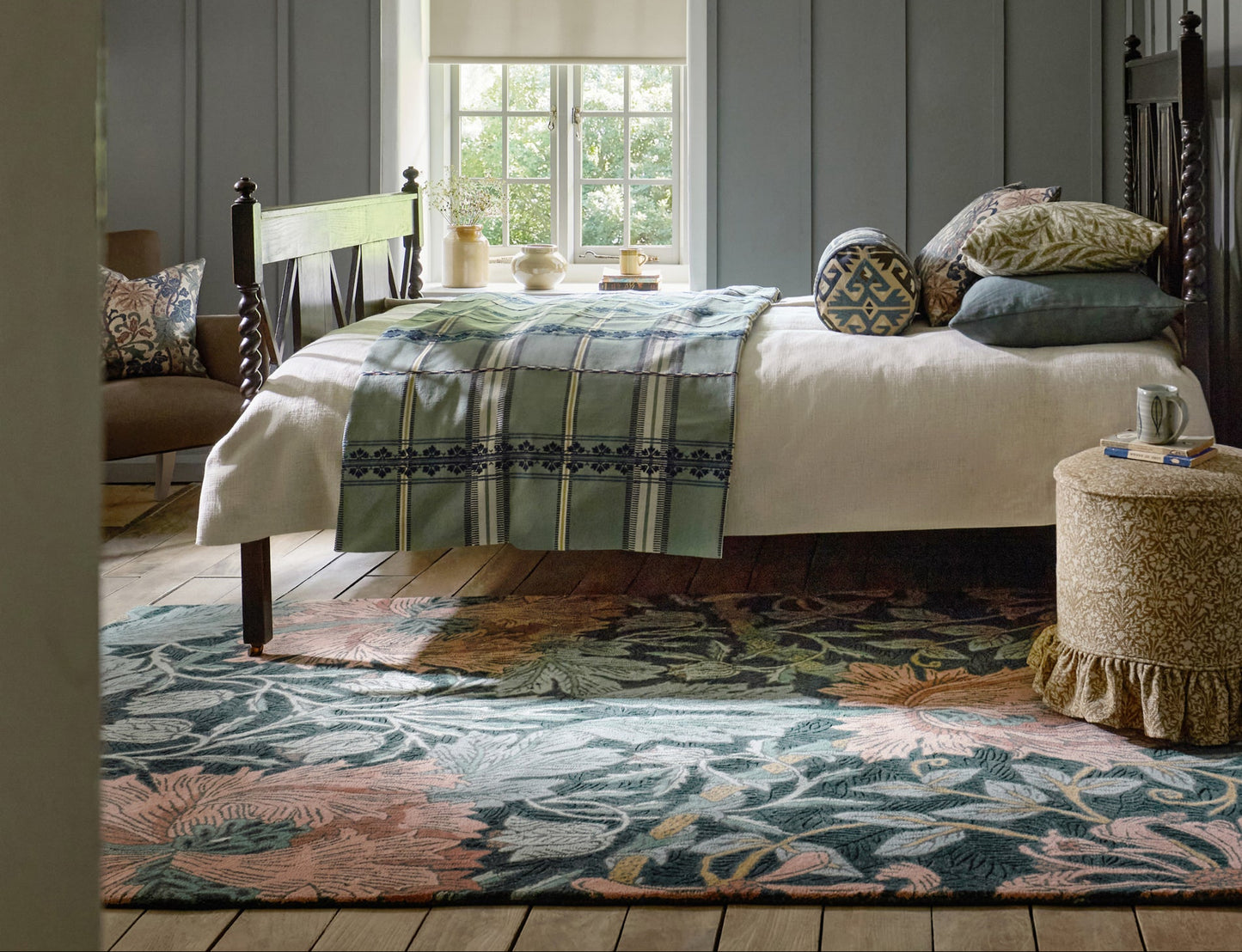 Vloerkleed Morris & co Honeysuckle Tulip Teal 130407