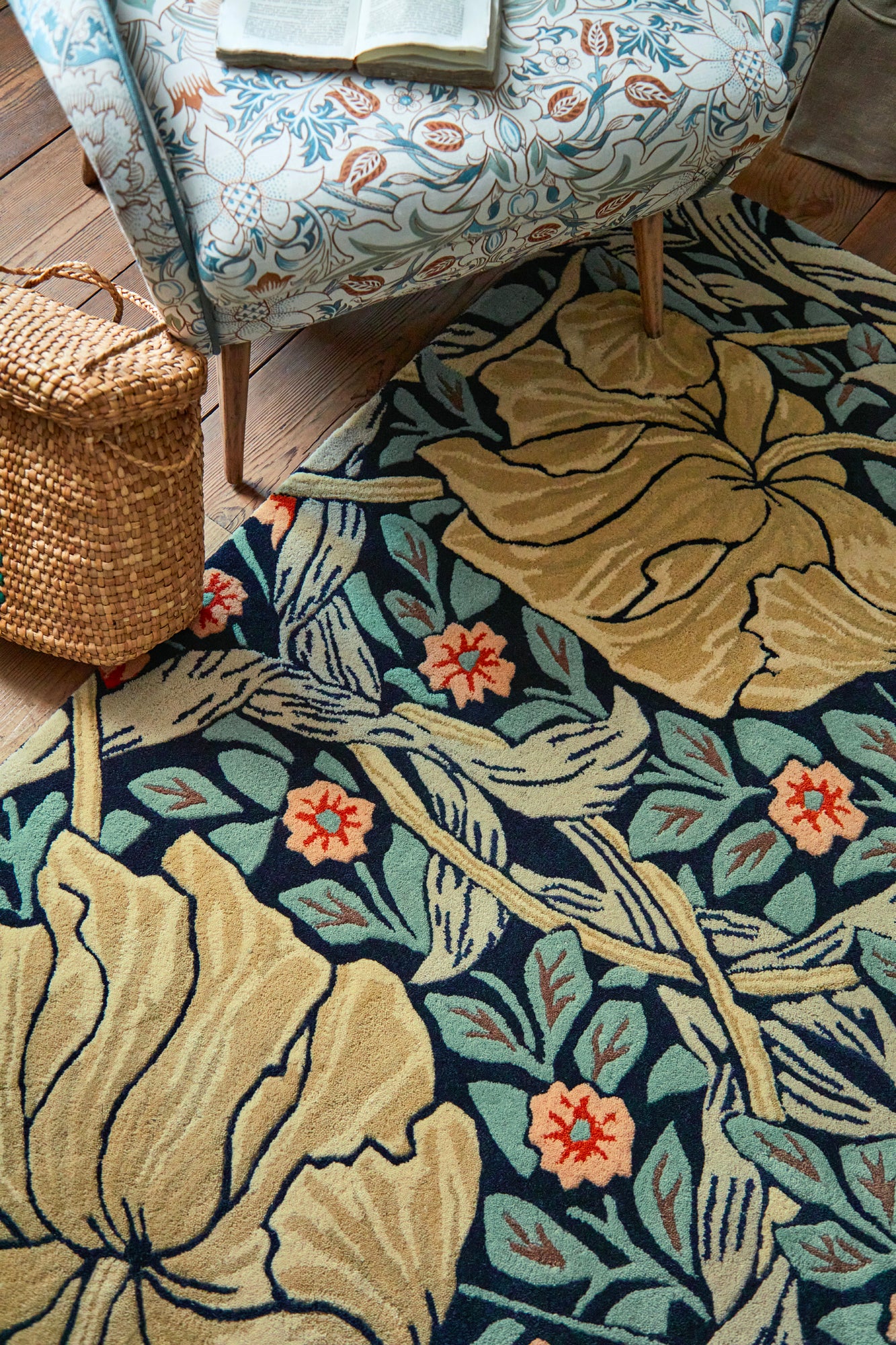 Laagpolig vloerkleed Morris & Co Pimpernel Indigo 028818