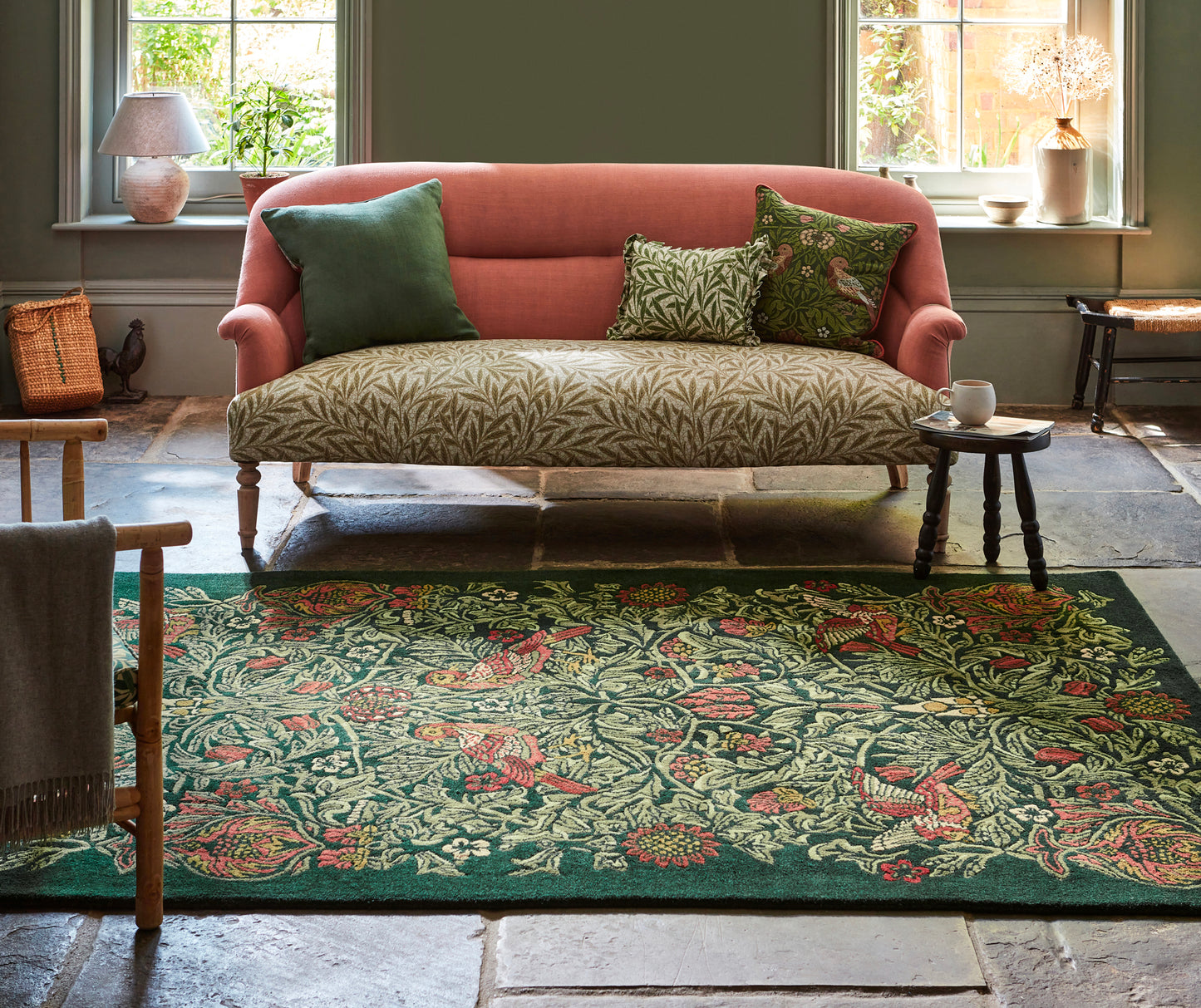 Laagpolig vloerkleed Morris & Co Bird Tump Green 128307