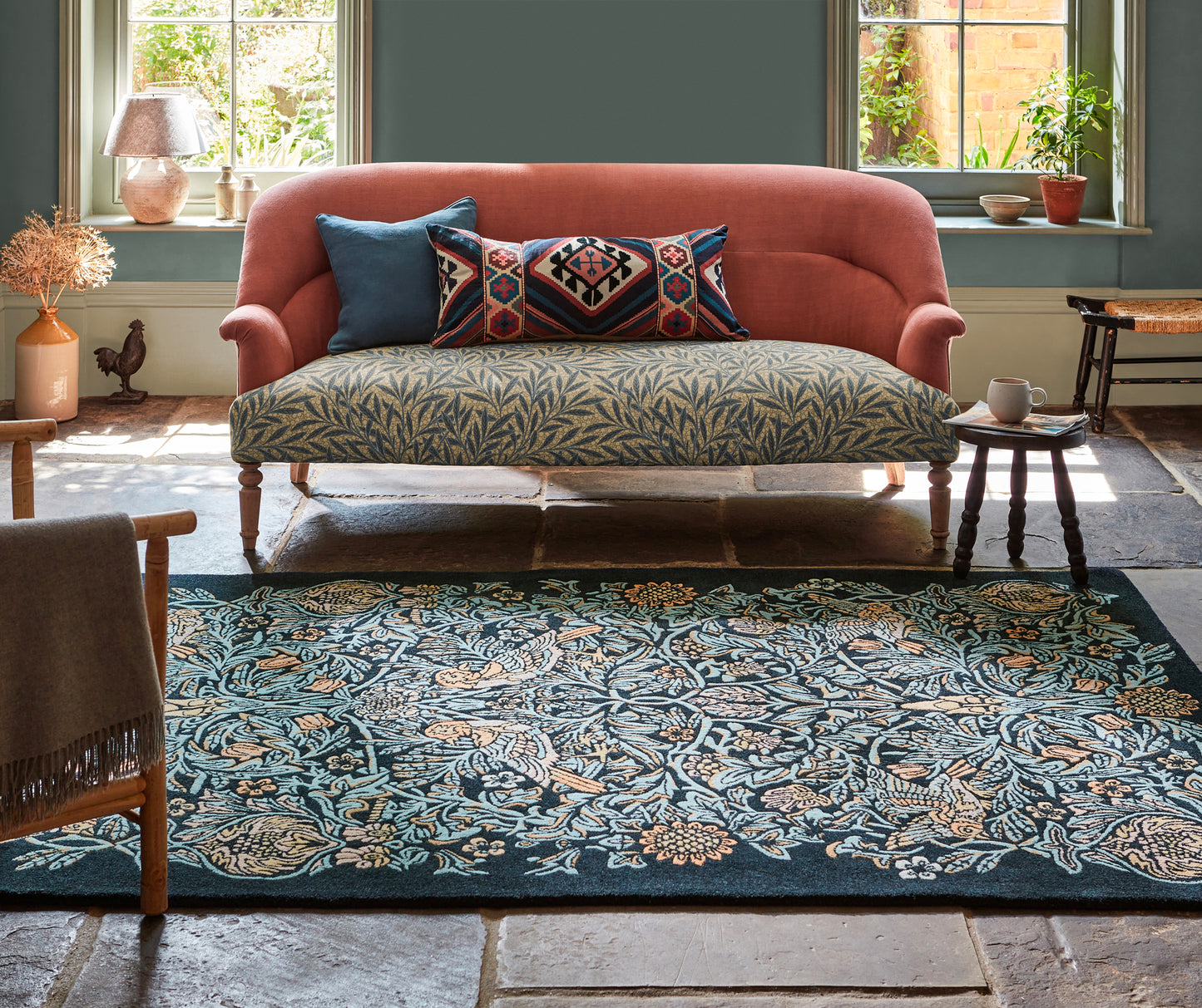 Laagpolig vloerkleed Morris & Co Bird Webb's Blue 128308