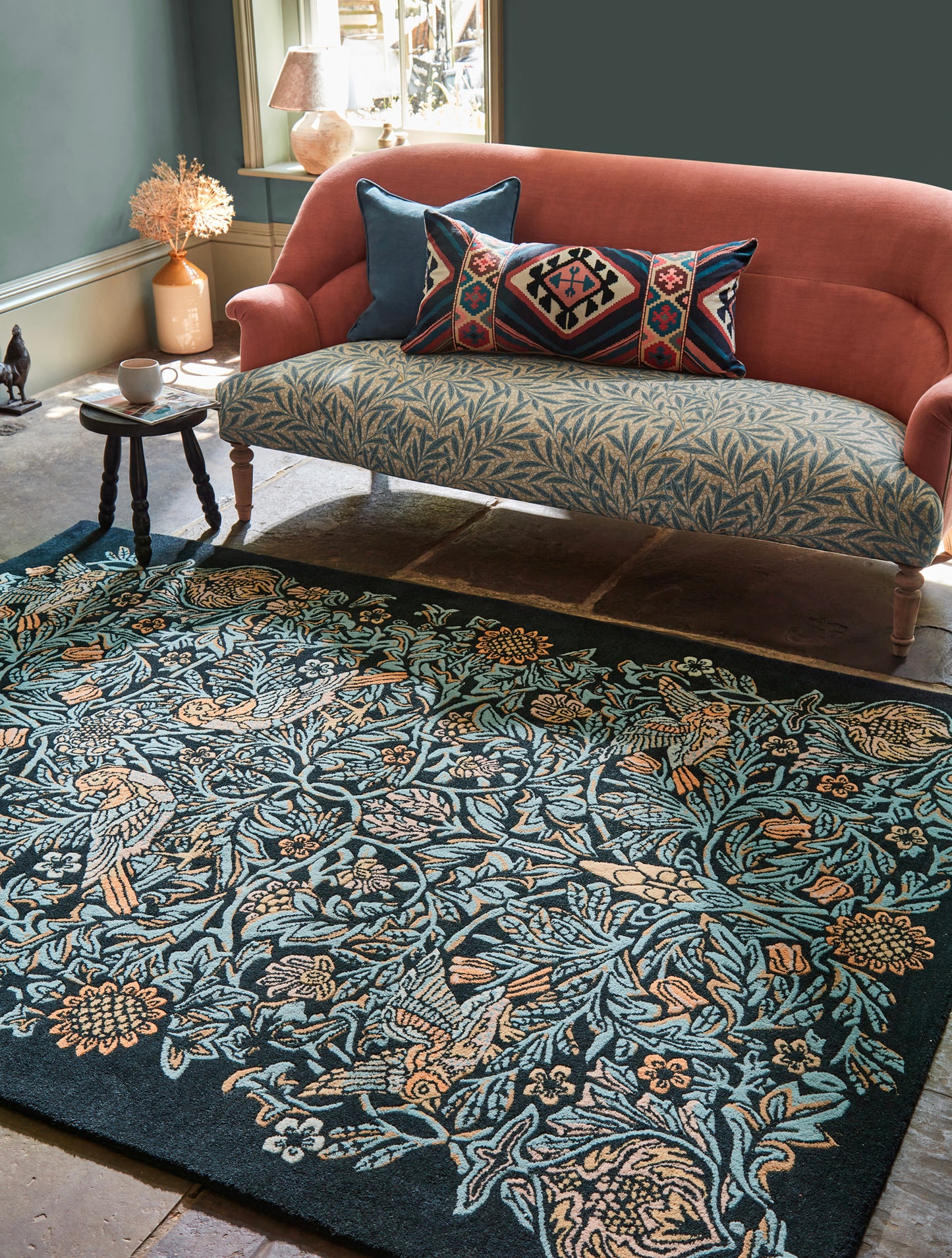 Laagpolig vloerkleed Morris & Co Bird Webb's Blue 128308