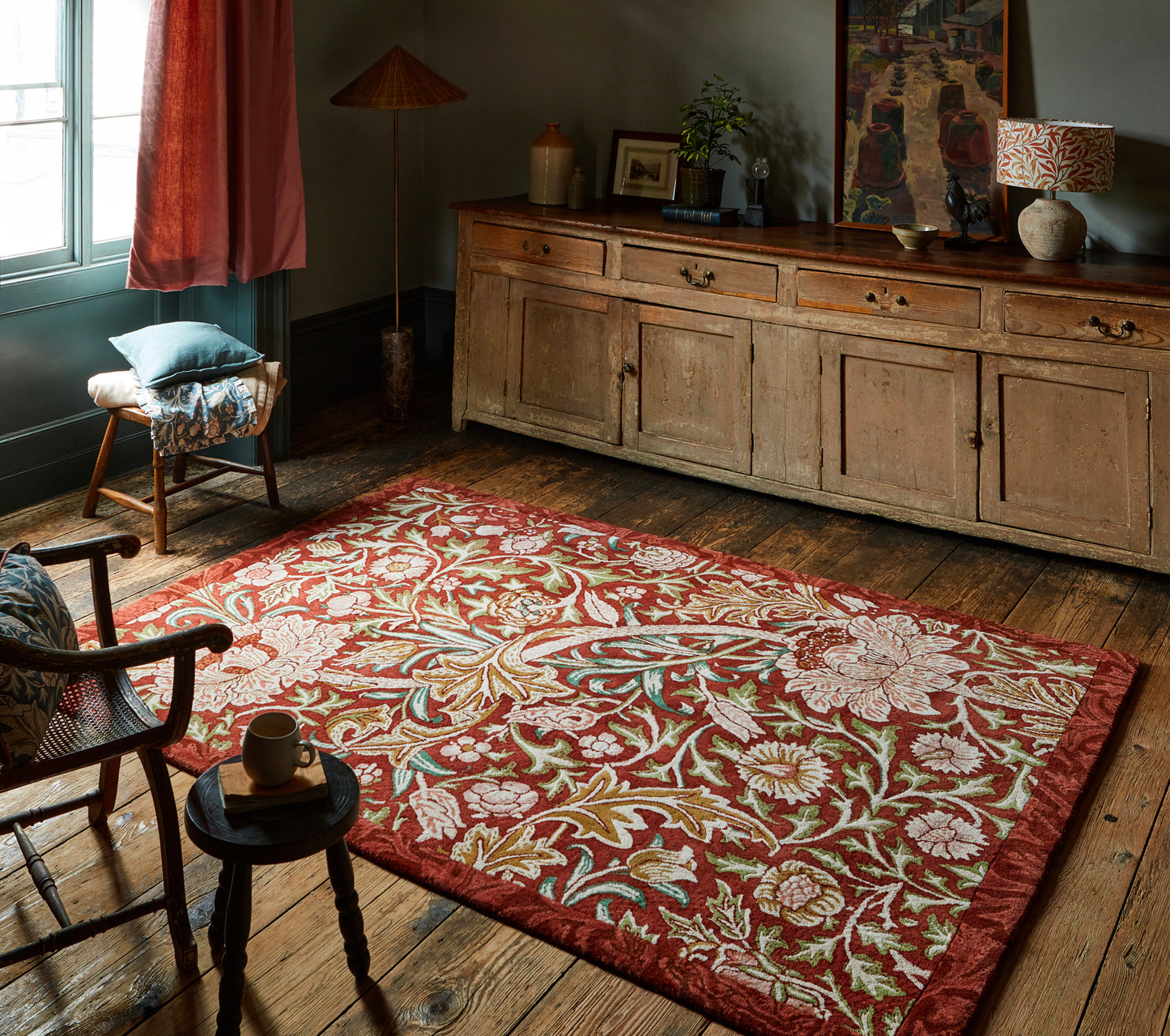 Laagpolig vloerkleed Morris & Co Trent Red House 127503