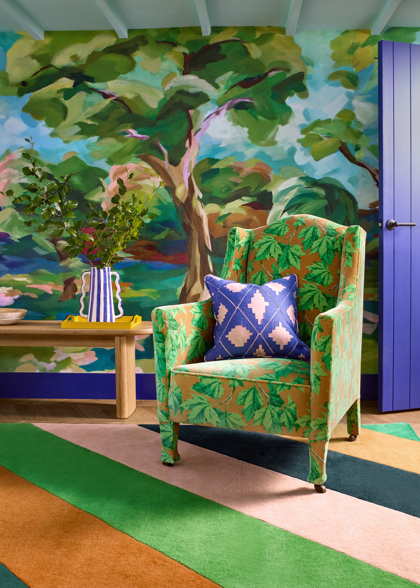 Laagpolig vloerkleed van Harlequin | Sherbet stripe Emerald - amber