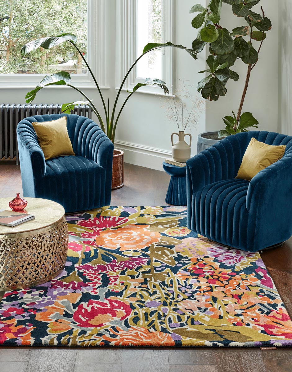 Vloerkleed Harlequin Aubergine Palm Apricot Indigo 143205 Vloerkledenwinkel