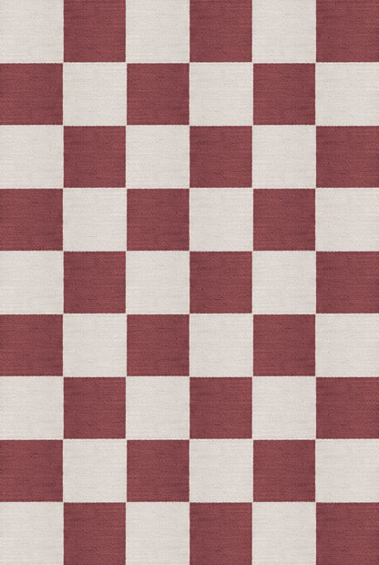 Vloerkleed Layered Chess Wool Rug Burgundy Vloerkledenwinkel
