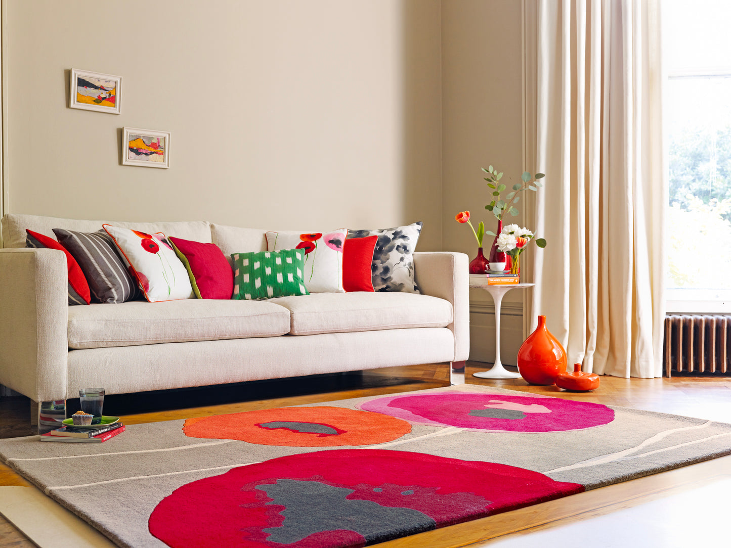 Laagpolig vloerkleed Sanderson Poppies Red Orange 045700