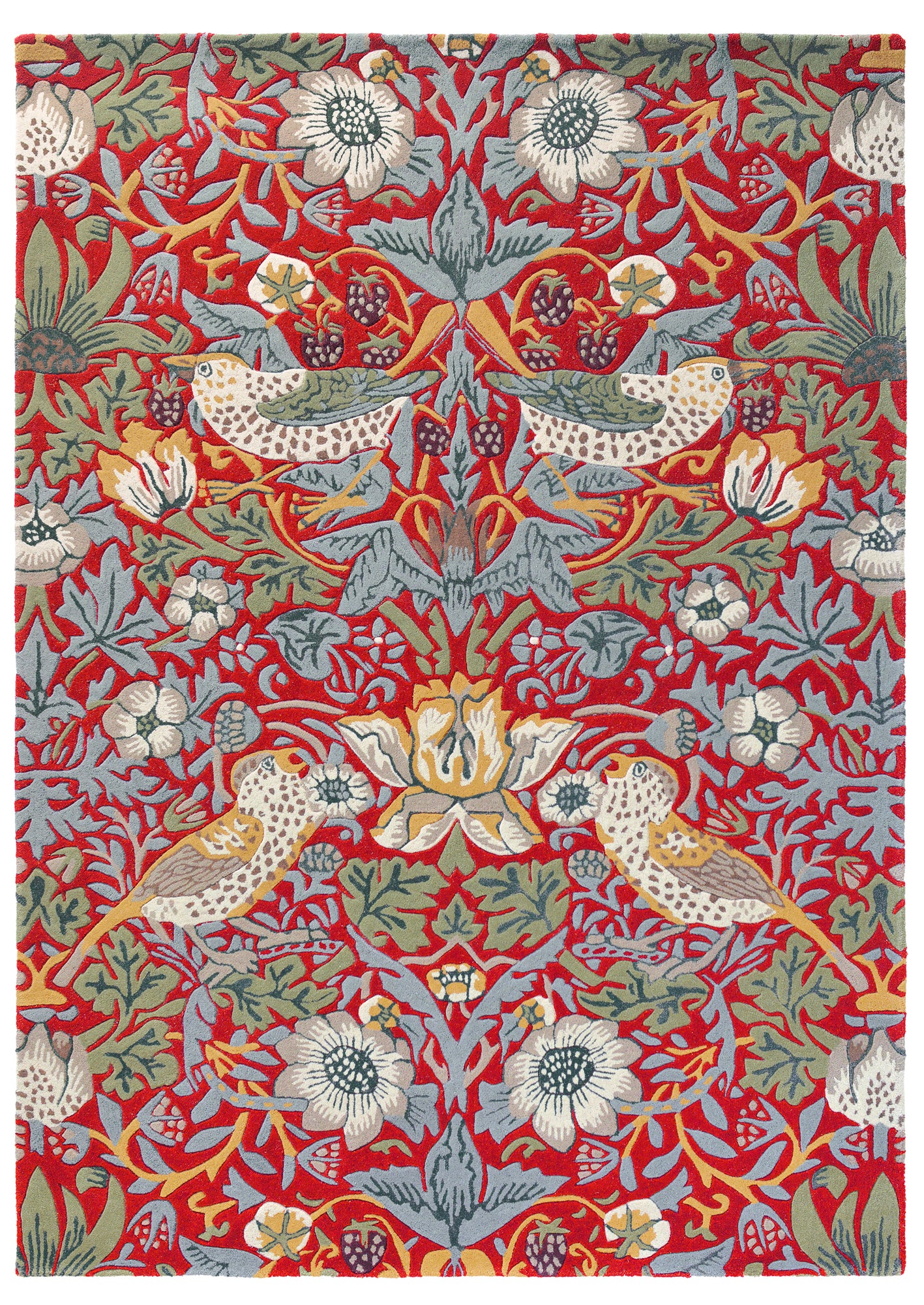 Laagpolig vloerkleed Morris & Co Strawberry Thief Crimson 27700