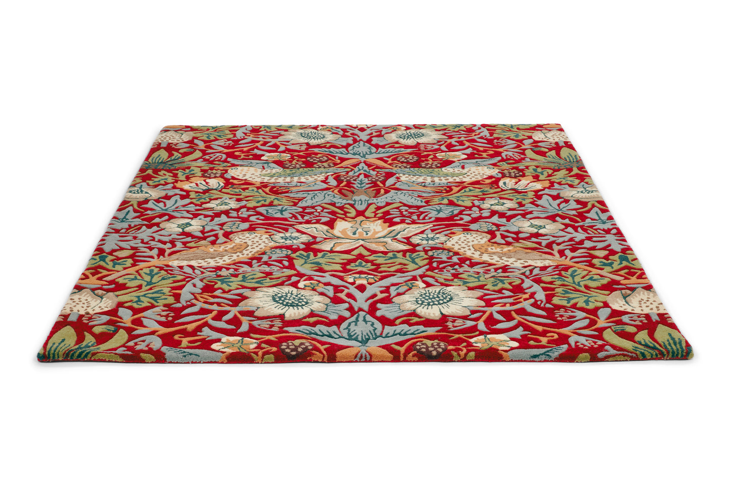 Laagpolig vloerkleed Morris & Co Strawberry Thief Crimson 27700