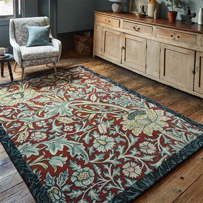 Laagpolig vloerkleed Morris & Co Trent Madder Red/Webb's Blue 127510