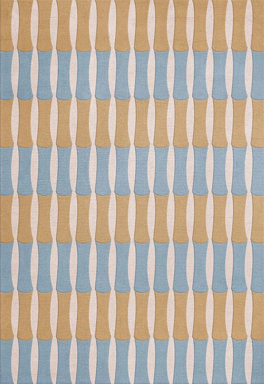 Vloerkleed Layered Alice Crawley Bamboo Forest Wool Rug Azure Blue