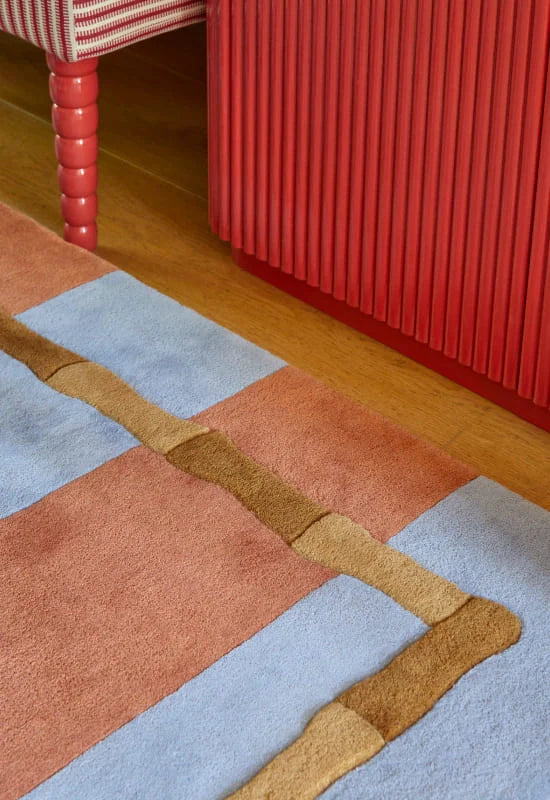 Vloerkleed Layered Alice Crawley Bamboo Stripe Wool Rug Zen Blue