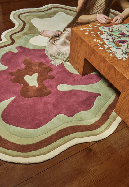 Vloerkleed Layered Collina Strada Petal Wool Rug Olive Plum