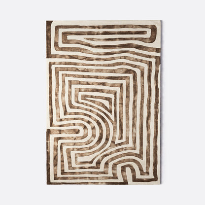 Dusty Deco Psychedelic Labyrinth Beige, volledig vloerkleed