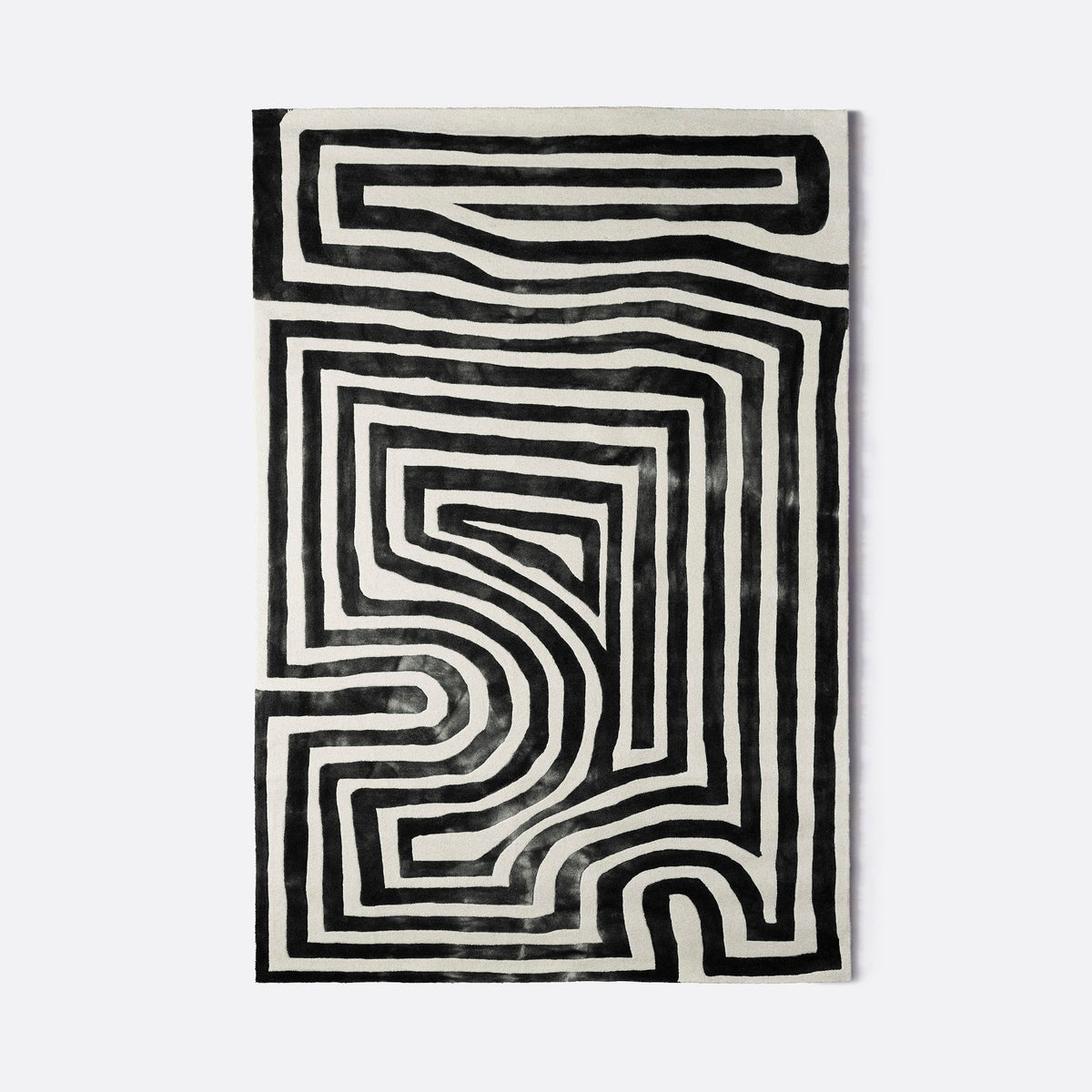 Dusty Deco Psychedelic Labyrinth Charcoal, volledig vloerkleed