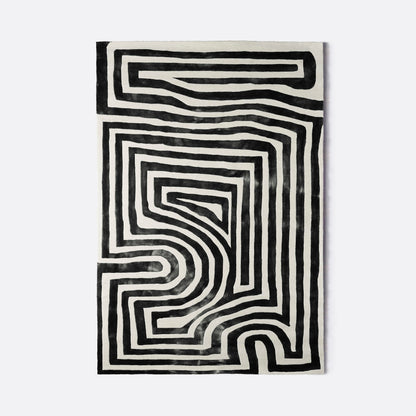 Dusty Deco Psychedelic Labyrinth Charcoal, volledig vloerkleed