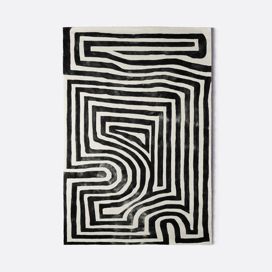 Dusty Deco Psychedelic Labyrinth Charcoal, volledig vloerkleed