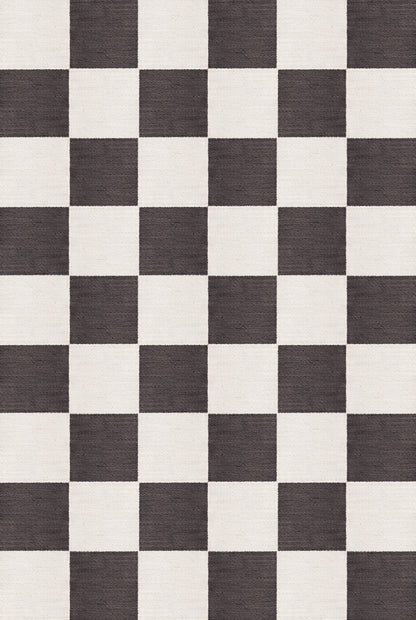 Vloerkleed Layered Chess Wool Rug Black And White
