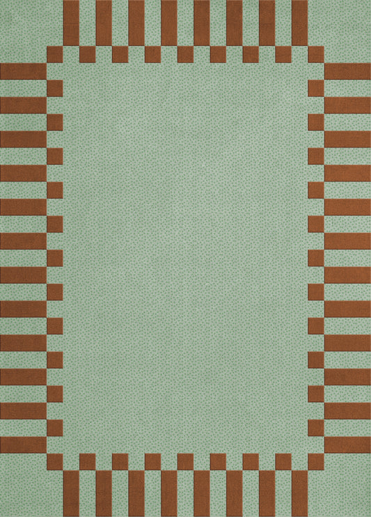 Vloerkleed Layered Teklan Frame Wool Rug Pistachio Camel