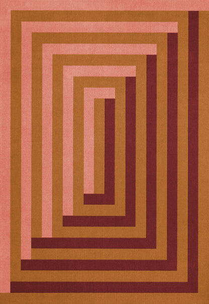 Vloerkleed Layered | Teklan Labyrinth Coral Pink