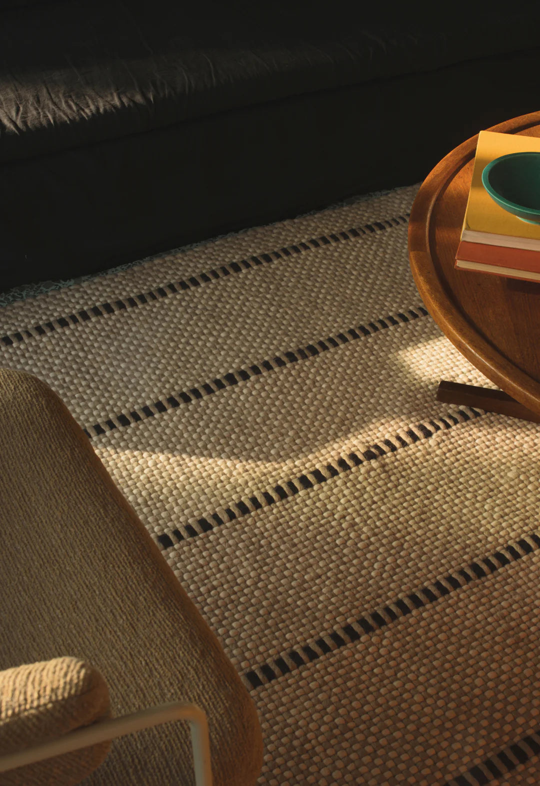 Vloerkleed Layered Massaproductions Cord Wool Rug Black And White