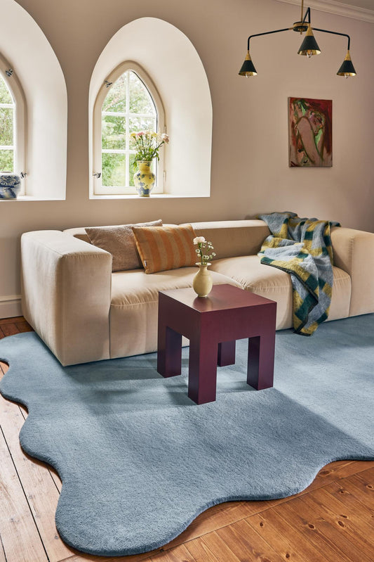 Vloerkleed Layered Scallop Wool Rug Soft Blue