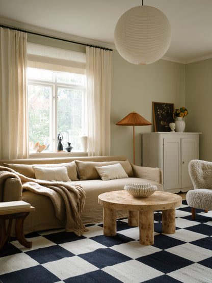 Vloerkleed Layered Chess Wool Rug Black And White