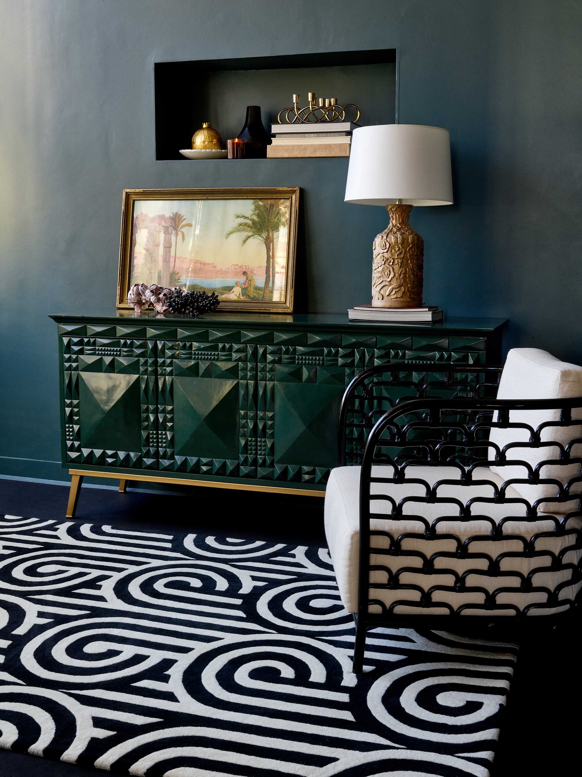 Laagpolig vloerkleed Florence Broadhurst Turnabouts Black 39205 Vloerkledenwinkel