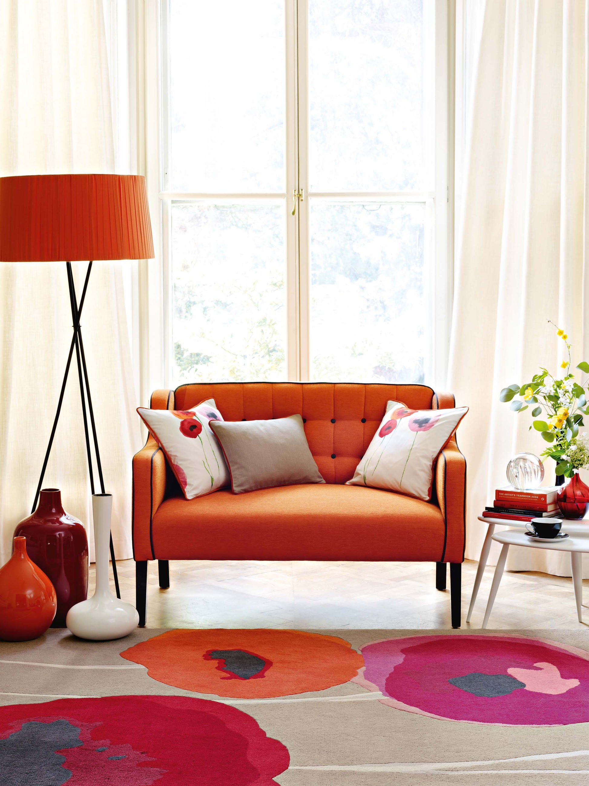 Laagpolig vloerkleed Sanderson Poppies Red Orange 45700 Vloerkledenwinkel