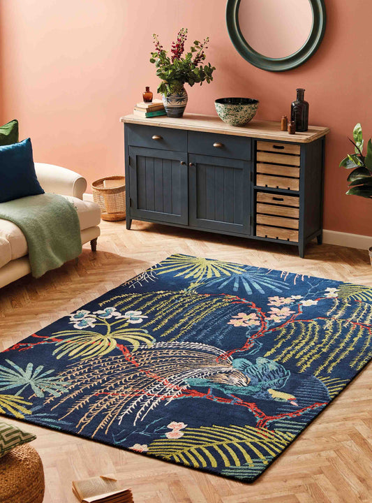 Laagpolig vloerkleed Sanderson Rain Forest Tropical Night 50708 Vloerkledenwinkel