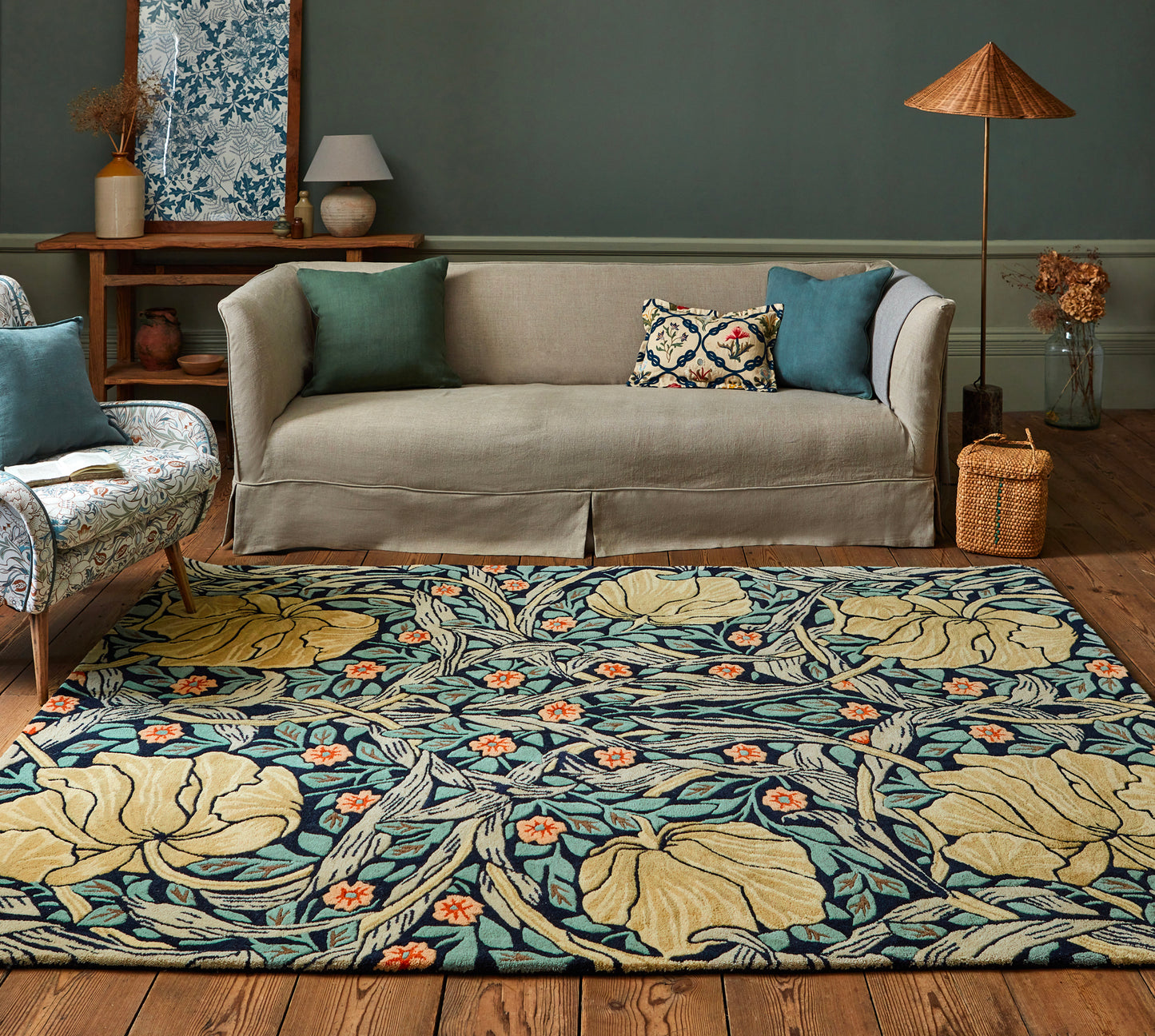Laagpolig vloerkleed Morris & Co Pimpernel Indigo 028818