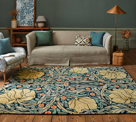 Laagpolig vloerkleed Morris & Co Pimpernel Indigo 028818