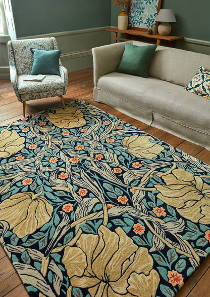 Laagpolig vloerkleed Morris & Co Pimpernel Indigo 028818