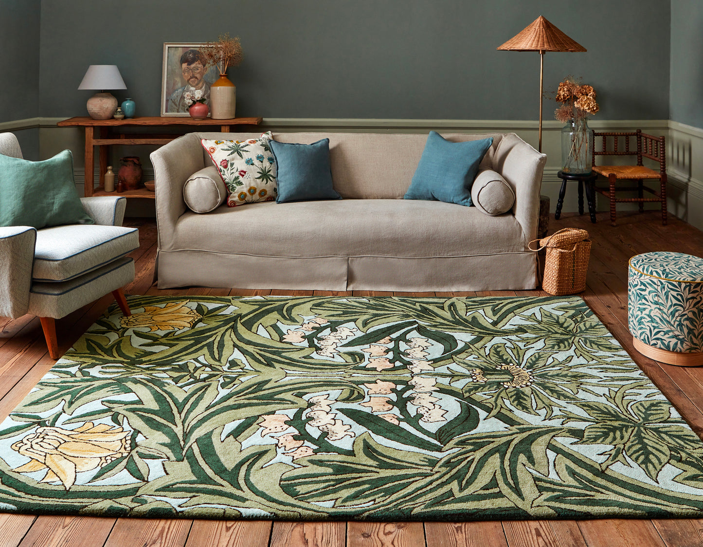 Laagpolig vloerkleed Bluebell leafy arbour green 127607