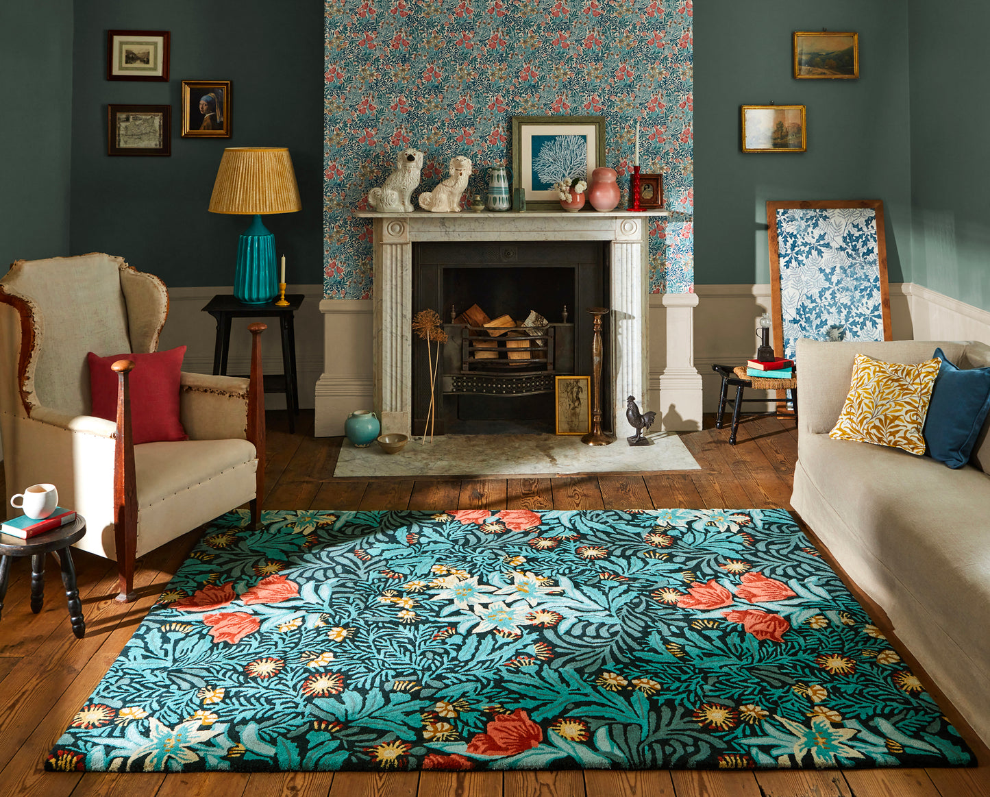 Laagpolig vloerkleed Morris & Co Bower Indigo 128208