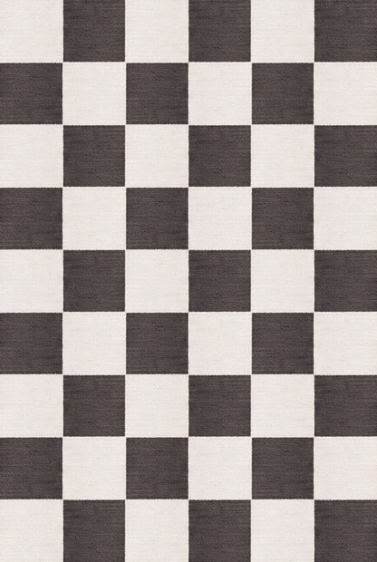 Vloerkleed Layered Chess Wool Rug Black And White Vloerkledenwinkel