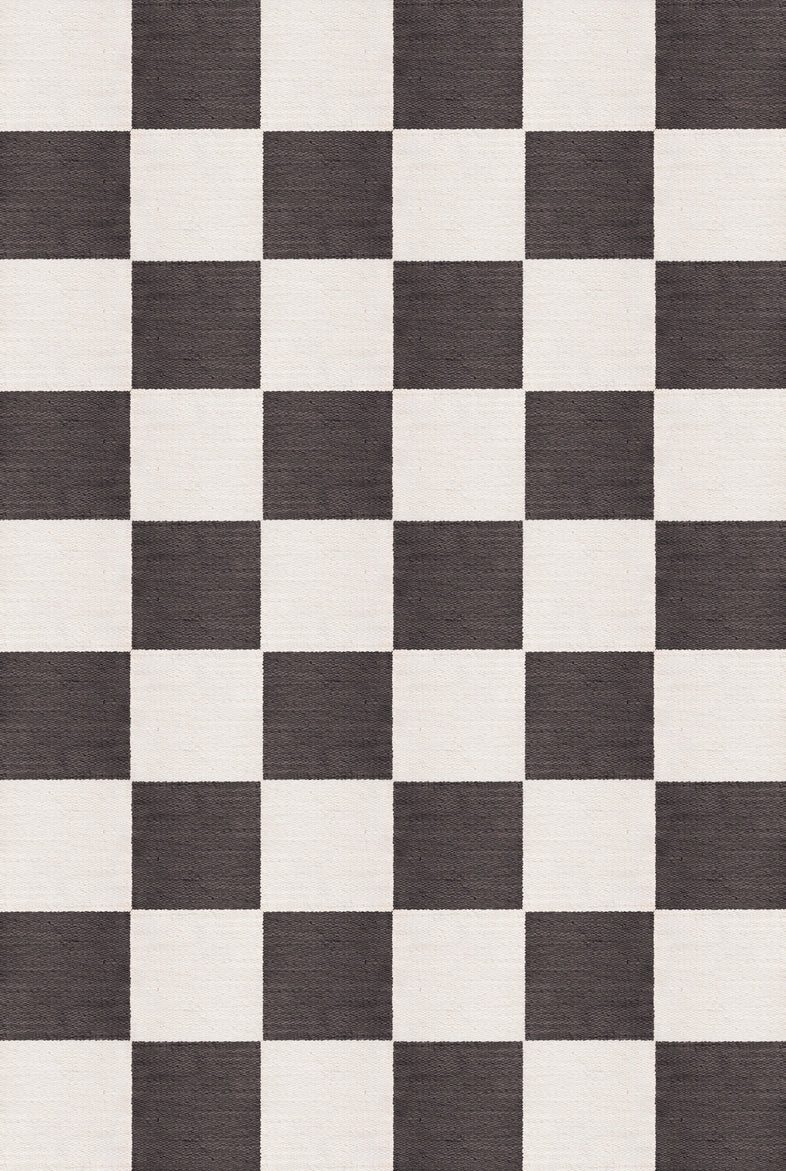 Vloerkleed Layered Chess Wool Rug Black And White