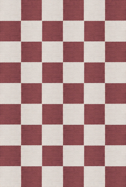 Vloerkleed Layered Chess Wool Rug Burgundy Vloerkledenwinkel