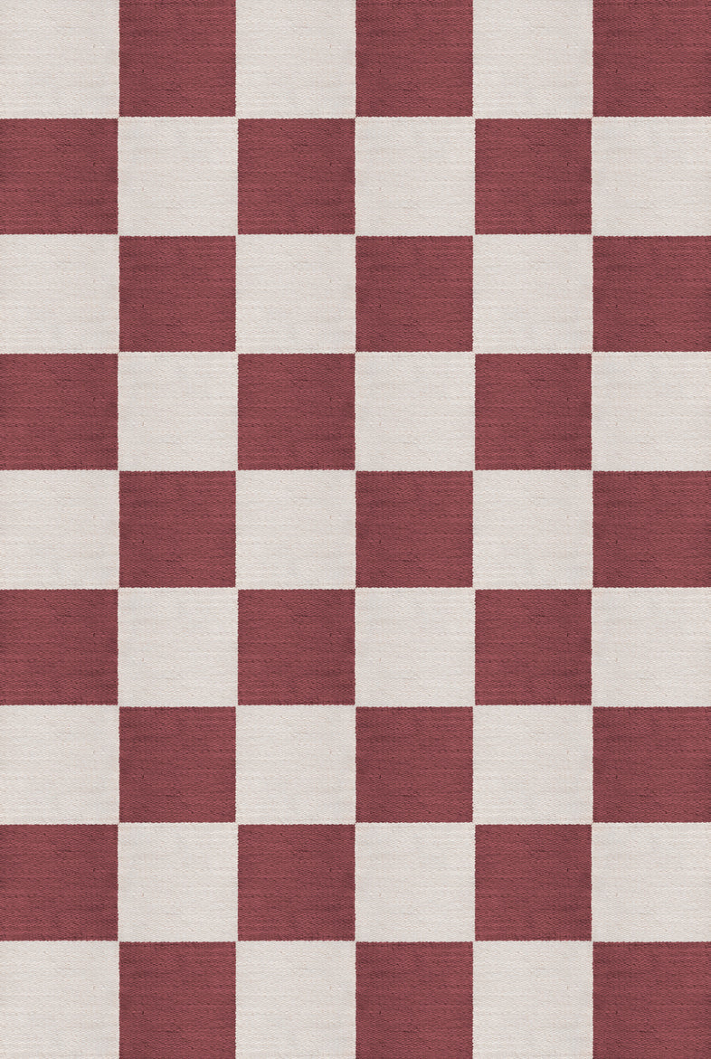 Vloerkleed Layered Chess Wool Rug Burgundy Vloerkledenwinkel