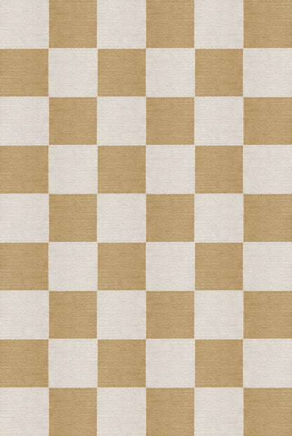 Vloerkleed Layered Chess Wool Rug Harvest Yellow Vloerkledenwinkel