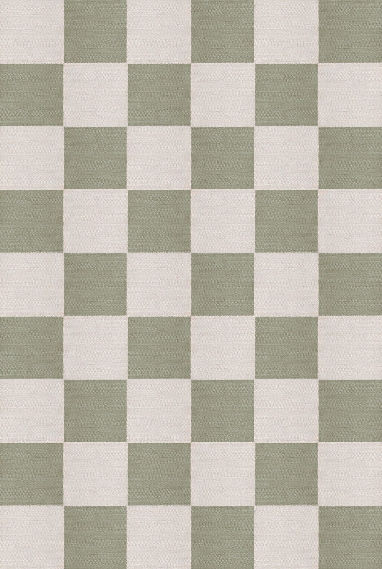 Vloerkleed Layered Chess Wool Rug Sage Vloerkledenwinkel