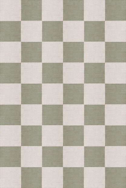 Vloerkleed Layered Chess Wool Rug Sage Vloerkledenwinkel