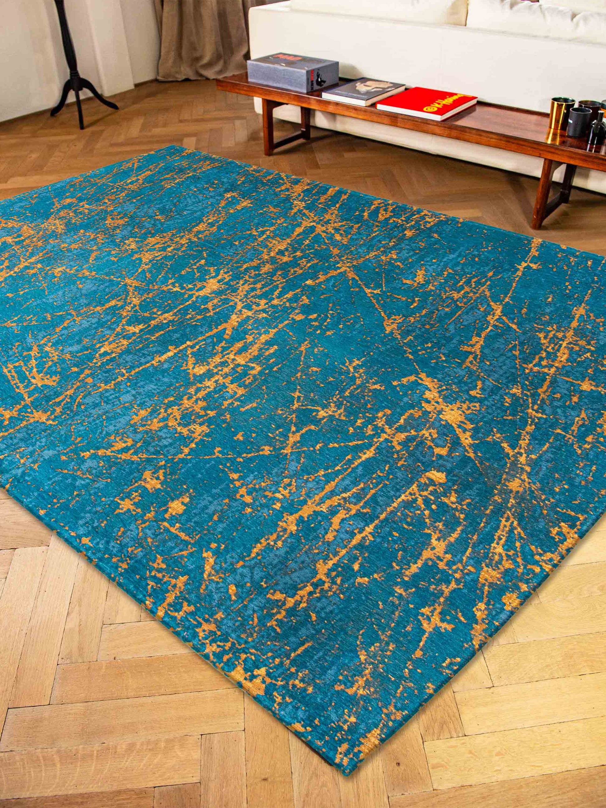 Vloerkleed Louis de Poortere Stellar Mad Men 9218 Lightning Turquoise Sale Vloerkledenwinkel
