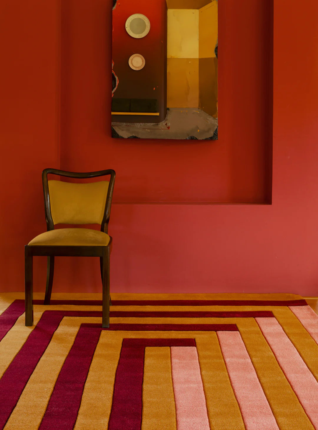 Vloerkleed Layered | Teklan Labyrinth Coral Pink