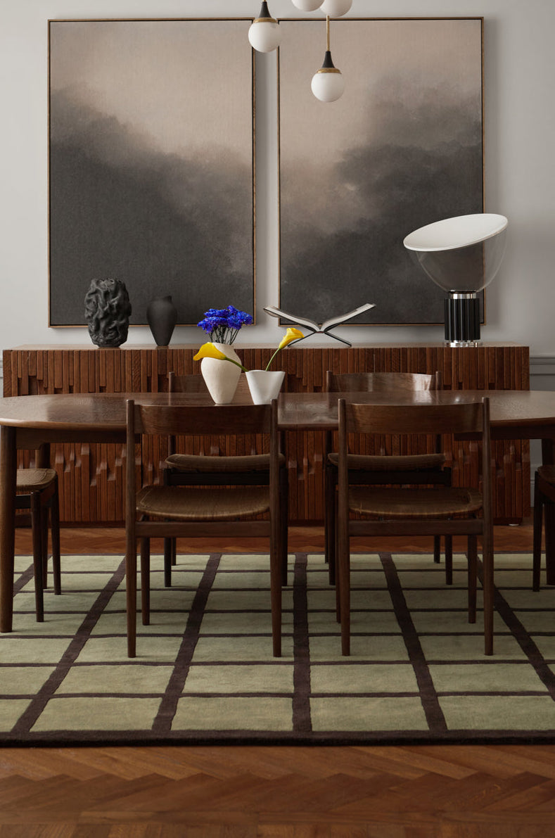 Vloerkleed Layered Avenue Checked Olive Wool Rug