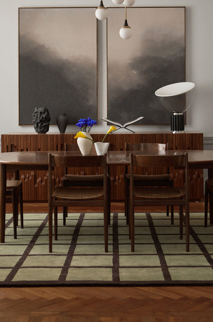 Vloerkleed Layered Avenue Checked Olive Wool Rug