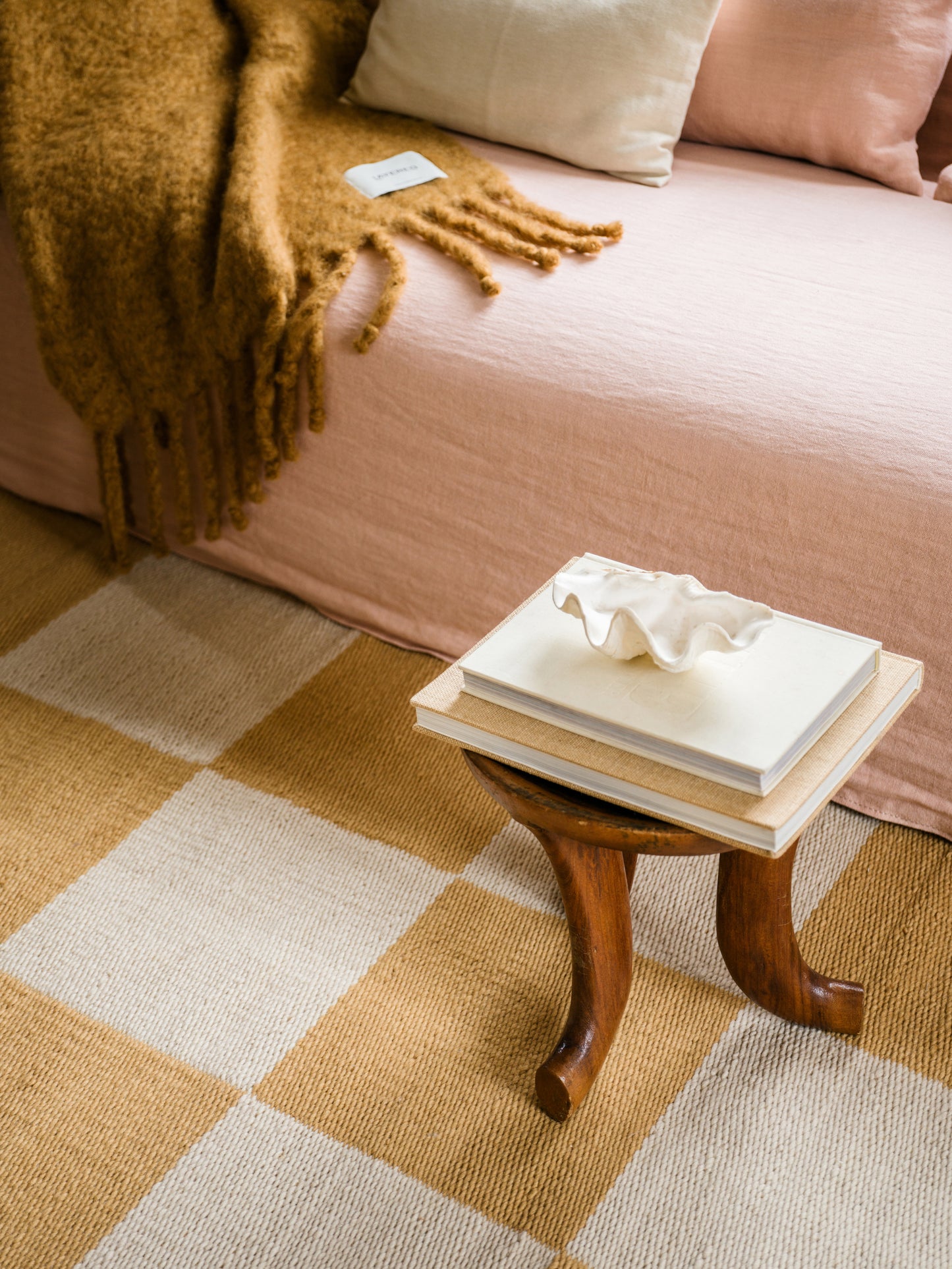 Vloerkleed Layered Chess Wool Rug Harvest Yellow