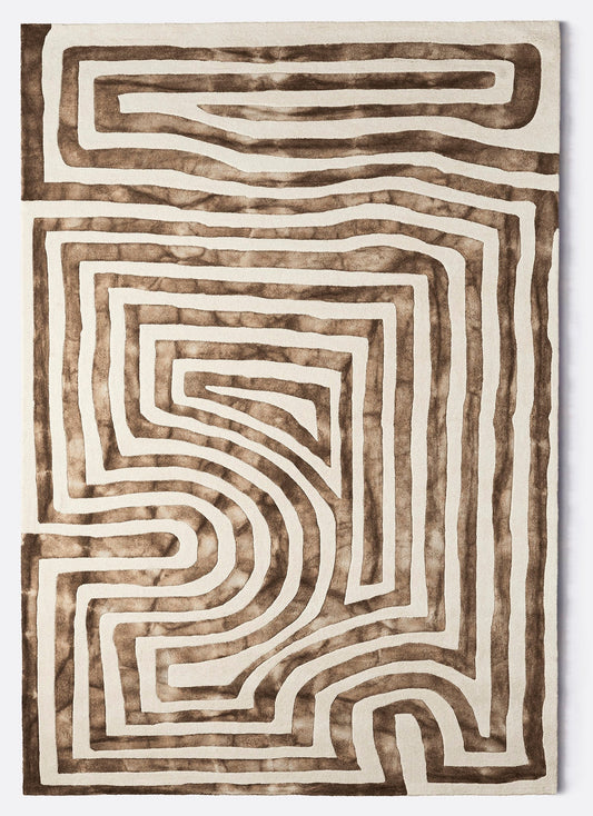 Dusty Deco Psychedelic Labyrinth Beige vloerkleed, volledig product zonder overtollige witruimte