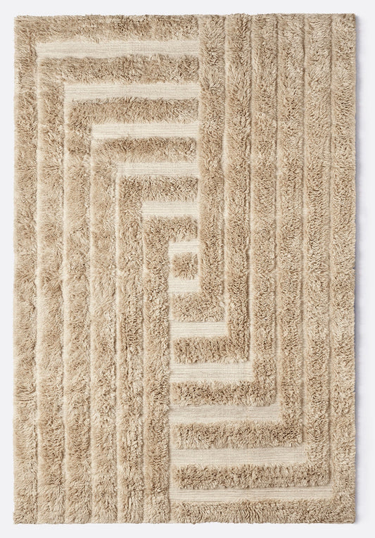 Dusty Deco Shaggy Labyrinth Beige vloerkleed, volledig product zonder overtollige witruimte